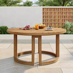 Whisen Outdoor 59 Round Patio Dining Table with Umbrella Hole, Acacia Wood, Hollow Spliced Top, Sturdy Legs