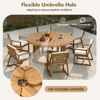 Whisen Outdoor 59 Round Patio Dining Table with Umbrella Hole, Acacia Wood, Hollow Spliced Top, Sturdy Legs