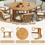 Whisen Outdoor 59 Round Patio Dining Table with Umbrella Hole, Acacia Wood, Hollow Spliced Top, Sturdy Legs