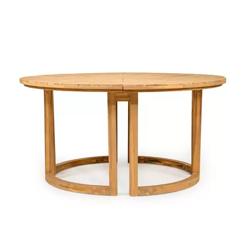 Whisen Outdoor 59 Round Patio Dining Table with Umbrella Hole, Acacia Wood, Hollow Spliced Top, Sturdy Legs