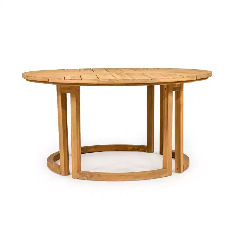 Whisen Outdoor 59 Round Patio Dining Table with Umbrella Hole, Acacia Wood, Hollow Spliced Top, Sturdy Legs