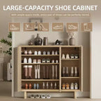 46 Inch Shoe Cabinet with Fluted Door, 5-Tier Storage with 4 Adjustable Shelves, Rustic Shoe Organizer for Entryway, Hallway, Living Room