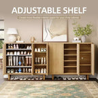 46 Inch Shoe Cabinet with Fluted Door, 5-Tier Storage with 4 Adjustable Shelves, Rustic Shoe Organizer for Entryway, Hallway, Living Room
