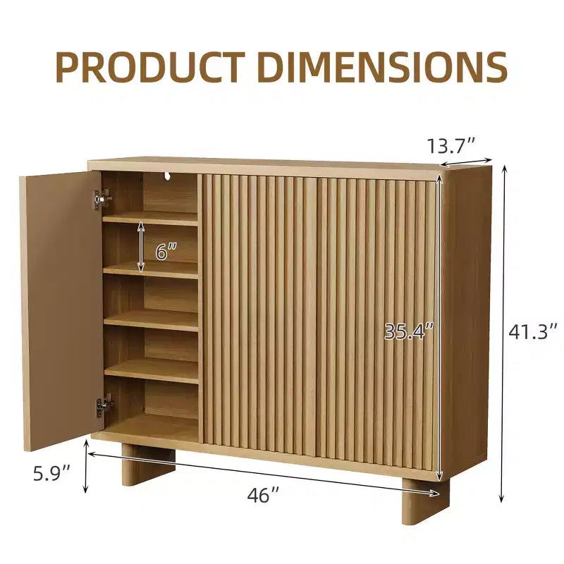 46 Inch Shoe Cabinet with Fluted Door, 5-Tier Storage with 4 Adjustable Shelves, Rustic Shoe Organizer for Entryway, Hallway, Living Room