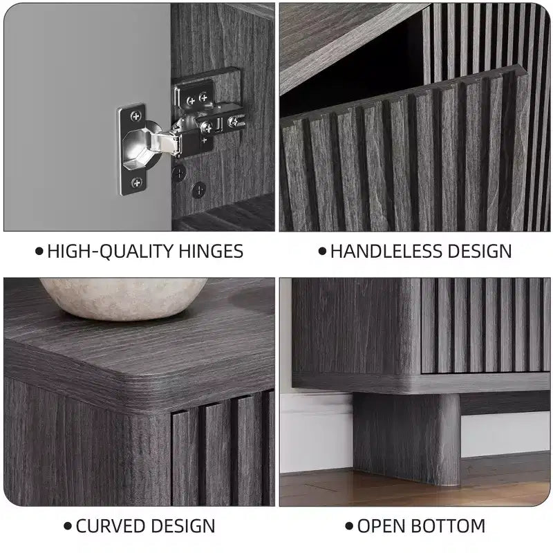 46 Inch Shoe Cabinet with Fluted Door, 5-Tier Storage with 4 Adjustable Shelves, Rustic Shoe Organizer for Entryway, Hallway, Living Room