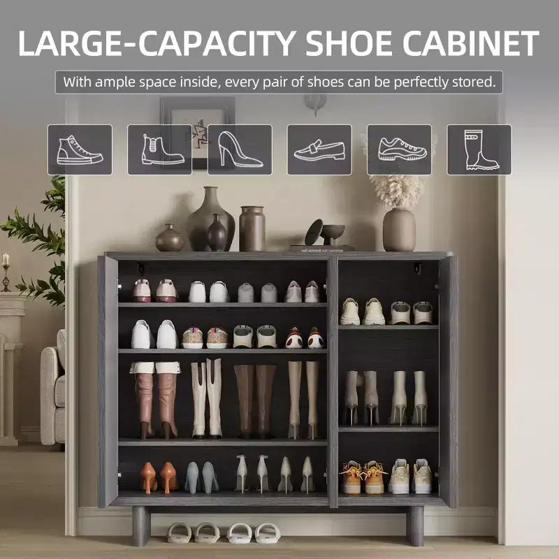 46 Inch Shoe Cabinet with Fluted Door, 5-Tier Storage with 4 Adjustable Shelves, Rustic Shoe Organizer for Entryway, Hallway, Living Room