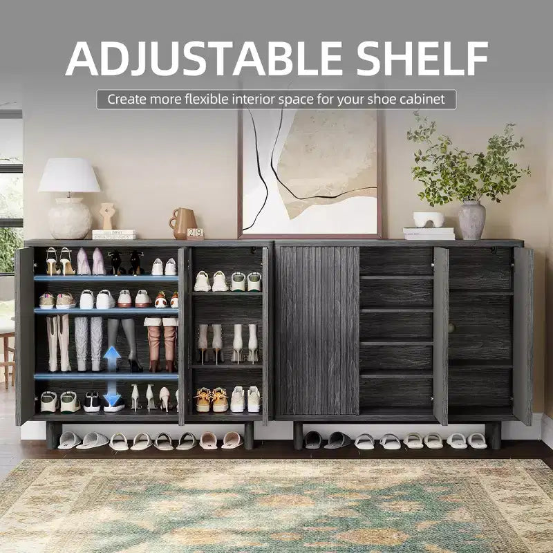 46 Inch Shoe Cabinet with Fluted Door, 5-Tier Storage with 4 Adjustable Shelves, Rustic Shoe Organizer for Entryway, Hallway, Living Room