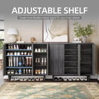 46 Inch Shoe Cabinet with Fluted Door, 5-Tier Storage with 4 Adjustable Shelves, Rustic Shoe Organizer for Entryway, Hallway, Living Room