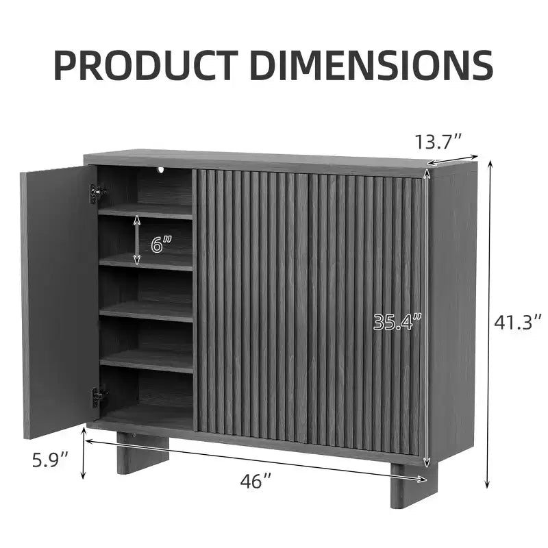 46 Inch Shoe Cabinet with Fluted Door, 5-Tier Storage with 4 Adjustable Shelves, Rustic Shoe Organizer for Entryway, Hallway, Living Room