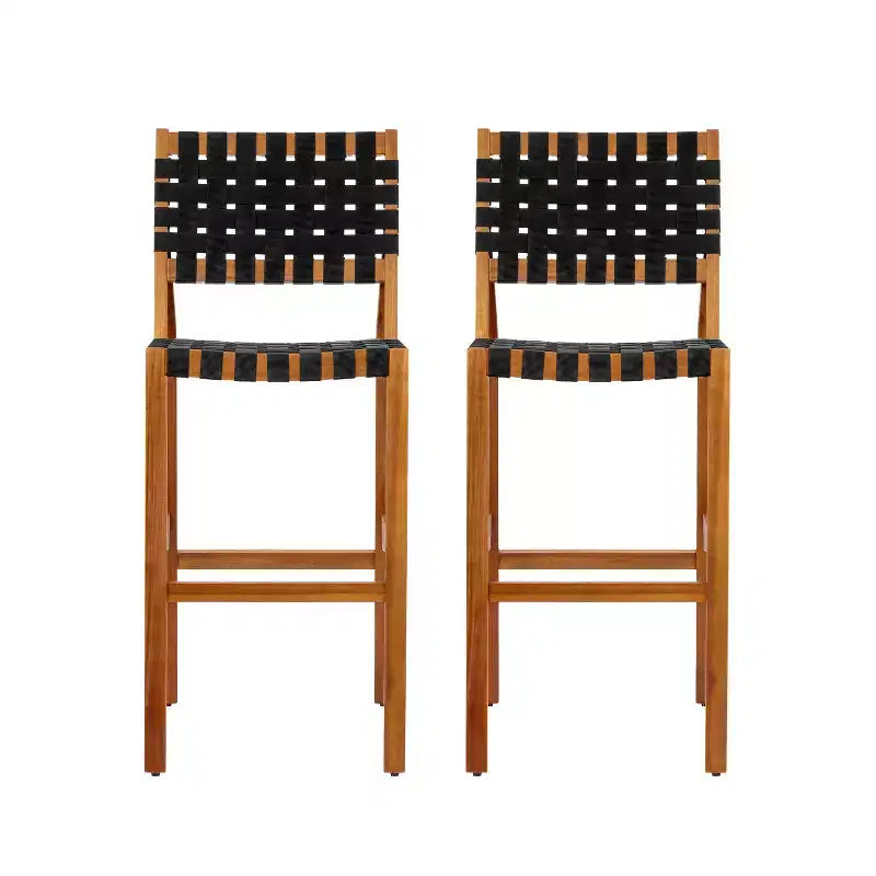 Christopher Knight Home Elara Farmhouse Patio Acacia Wood Woven Rope Bar Stools (Set of 2)