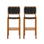 Christopher Knight Home Elara Farmhouse Patio Acacia Wood Woven Rope Bar Stools (Set of 2)
