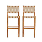 Christopher Knight Home Elara Farmhouse Patio Acacia Wood Woven Rope Bar Stools (Set of 2)