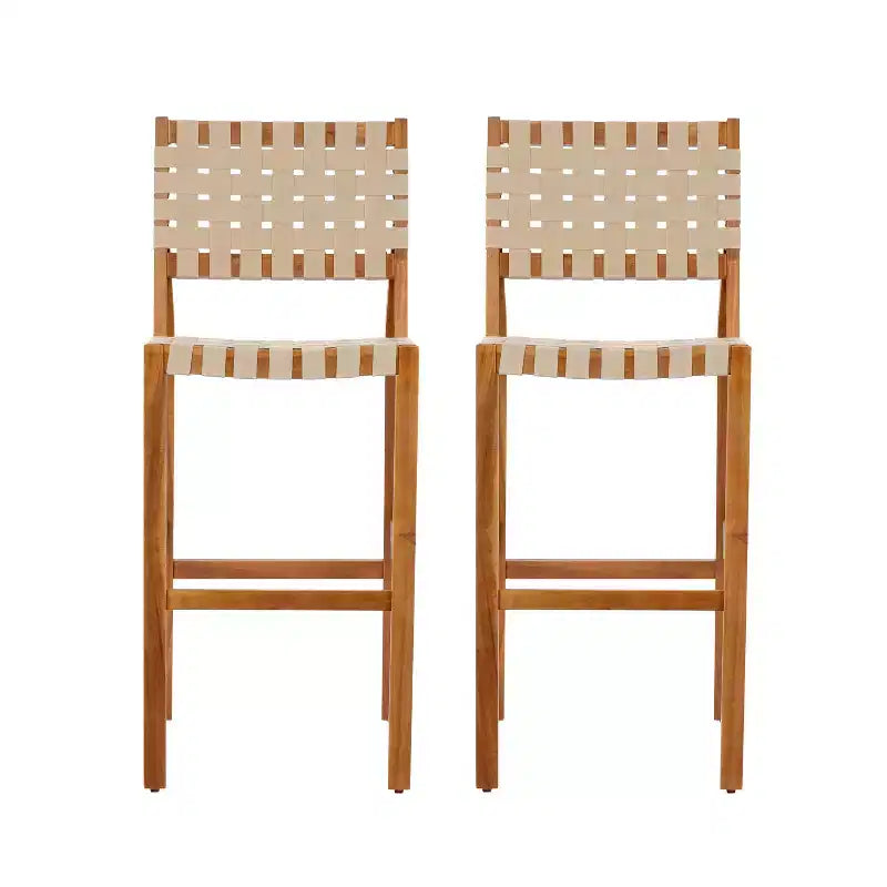 Christopher Knight Home Elara Farmhouse Patio Acacia Wood Woven Rope Bar Stools (Set of 2)