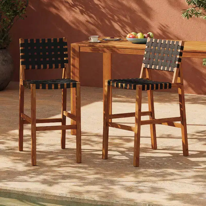 Christopher Knight Home Elara Farmhouse Patio Acacia Wood Woven Rope Bar Stools (Set of 2)