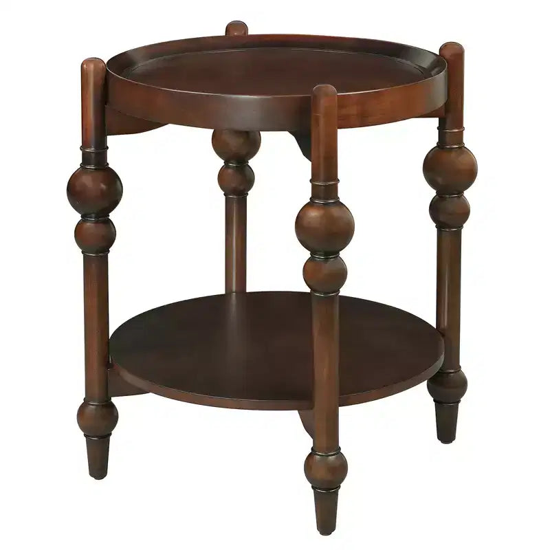 GDFStudio Violet Classic Solid Wood Round Side Table with Lower Shelf