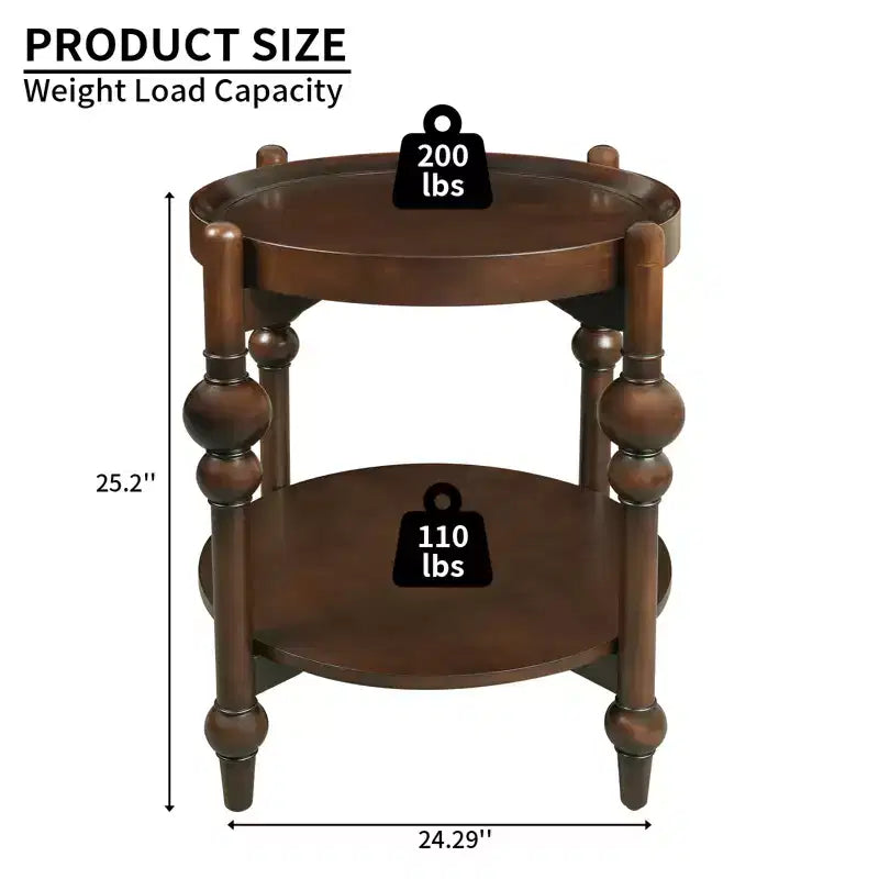 GDFStudio Violet Classic Solid Wood Round Side Table with Lower Shelf