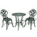 vidaXL Patio Bistro Set 3 Piece Outdoor Garden Table and Chair Cast Aluminum - Green