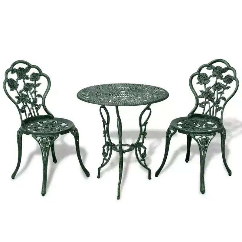 vidaXL Patio Bistro Set 3 Piece Outdoor Garden Table and Chair Cast Aluminum - Green
