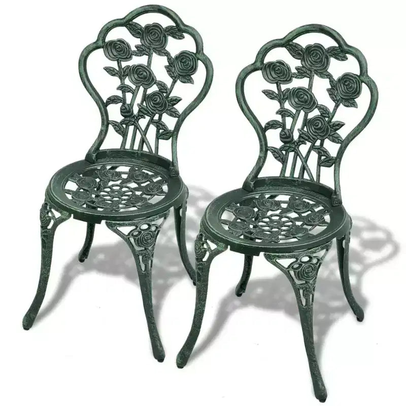 vidaXL Patio Bistro Set 3 Piece Outdoor Garden Table and Chair Cast Aluminum - Green