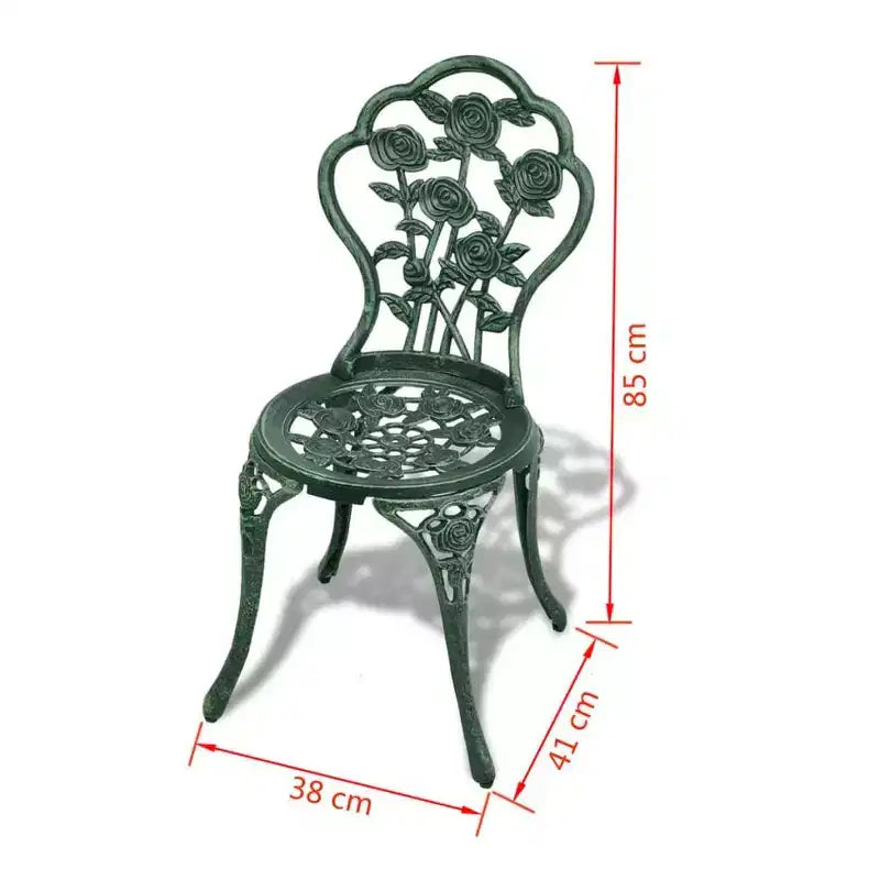vidaXL Patio Bistro Set 3 Piece Outdoor Garden Table and Chair Cast Aluminum - Green