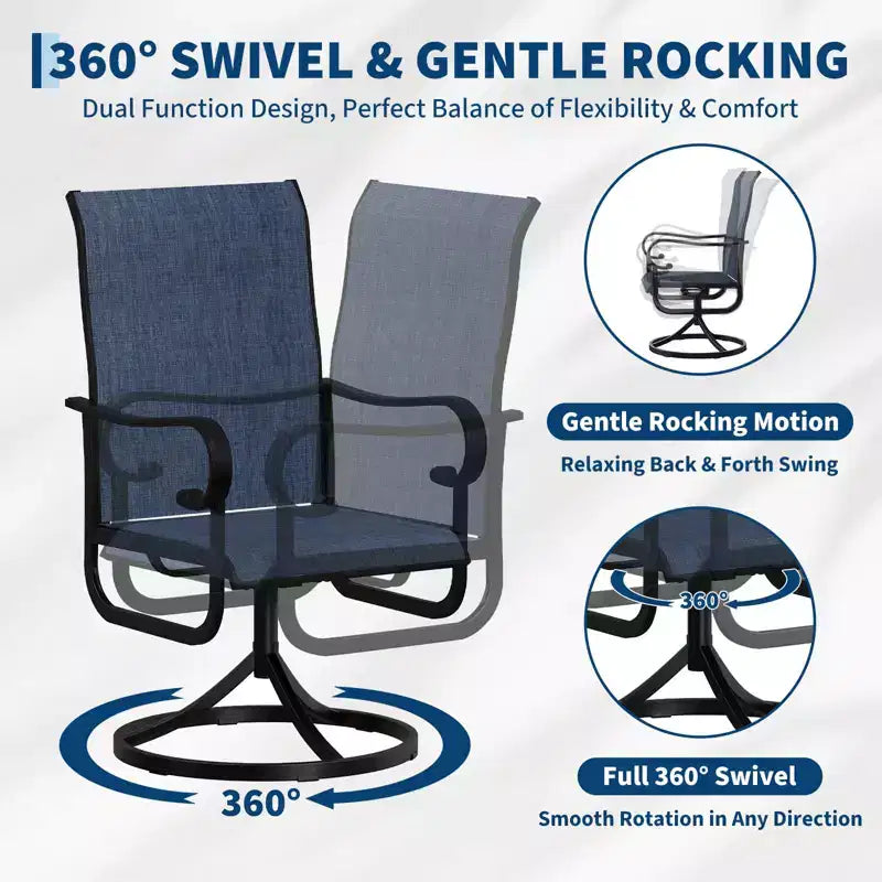 Swivel Outdoor Patio Chair High Back Padded All-Weather Textilene Seat Sturdy Metal Rocking Frame for Garden Lawn Backyard