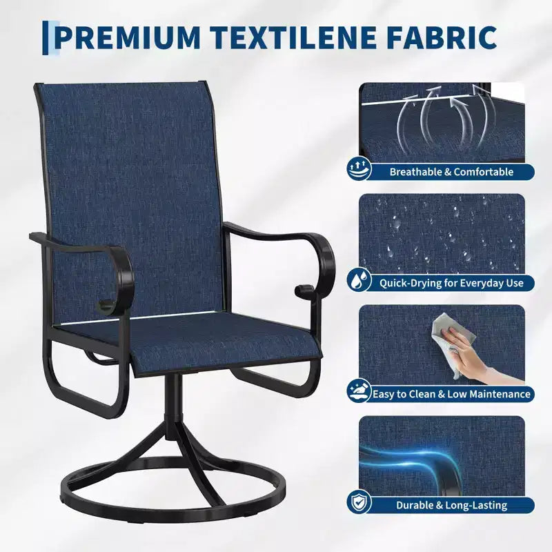 Swivel Outdoor Patio Chair High Back Padded All-Weather Textilene Seat Sturdy Metal Rocking Frame for Garden Lawn Backyard