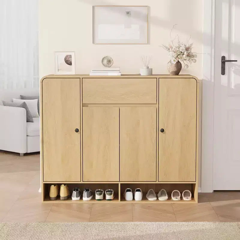 47.2 Shoe Storage Cabinet with 4 Doors & 1 Drawer, Large Capacity Entryway Organizer with Rounded Corners, Narrow Shoe Rack for Hallway, Living Room