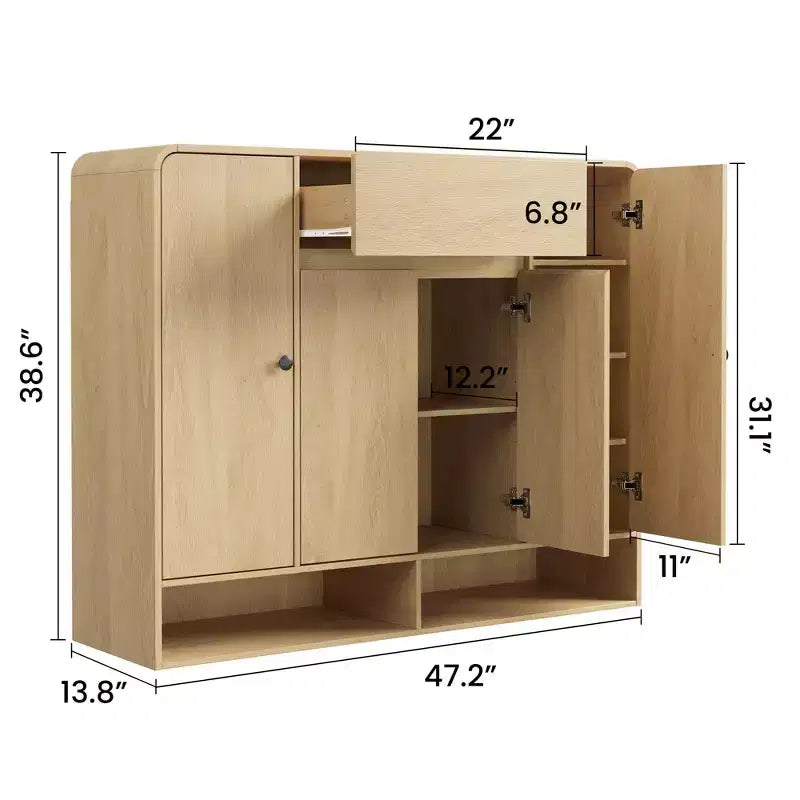 47.2 Shoe Storage Cabinet with 4 Doors & 1 Drawer, Large Capacity Entryway Organizer with Rounded Corners, Narrow Shoe Rack for Hallway, Living Room