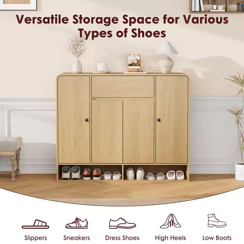 47.2 Shoe Storage Cabinet with 4 Doors & 1 Drawer, Large Capacity Entryway Organizer with Rounded Corners, Narrow Shoe Rack for Hallway, Living Room