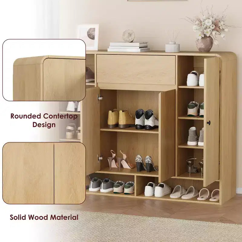 47.2 Shoe Storage Cabinet with 4 Doors & 1 Drawer, Large Capacity Entryway Organizer with Rounded Corners, Narrow Shoe Rack for Hallway, Living Room