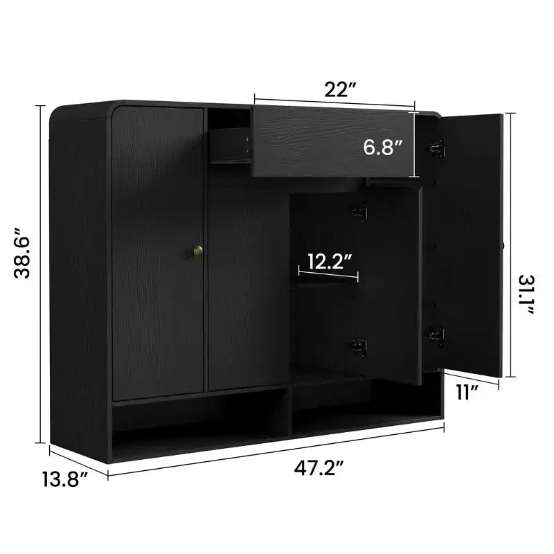 47.2 Shoe Storage Cabinet with 4 Doors & 1 Drawer, Large Capacity Entryway Organizer with Rounded Corners, Narrow Shoe Rack for Hallway, Living Room