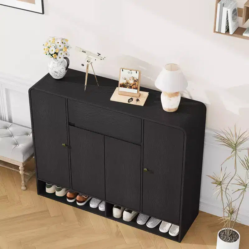 47.2 Shoe Storage Cabinet with 4 Doors & 1 Drawer, Large Capacity Entryway Organizer with Rounded Corners, Narrow Shoe Rack for Hallway, Living Room