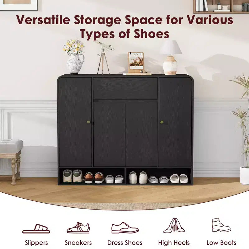 47.2 Shoe Storage Cabinet with 4 Doors & 1 Drawer, Large Capacity Entryway Organizer with Rounded Corners, Narrow Shoe Rack for Hallway, Living Room