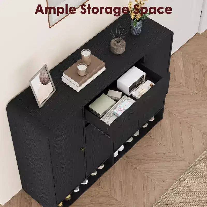 47.2 Shoe Storage Cabinet with 4 Doors & 1 Drawer, Large Capacity Entryway Organizer with Rounded Corners, Narrow Shoe Rack for Hallway, Living Room