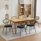 Acekool Mid Century Modern Velvet Dining Chairs Set of 2 Rattan Back Upholstered Metal Chairs for Kitchen Living Room
