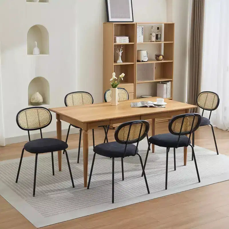 Acekool Mid Century Modern Velvet Dining Chairs Set of 2 Rattan Back Upholstered Metal Chairs for Kitchen Living Room