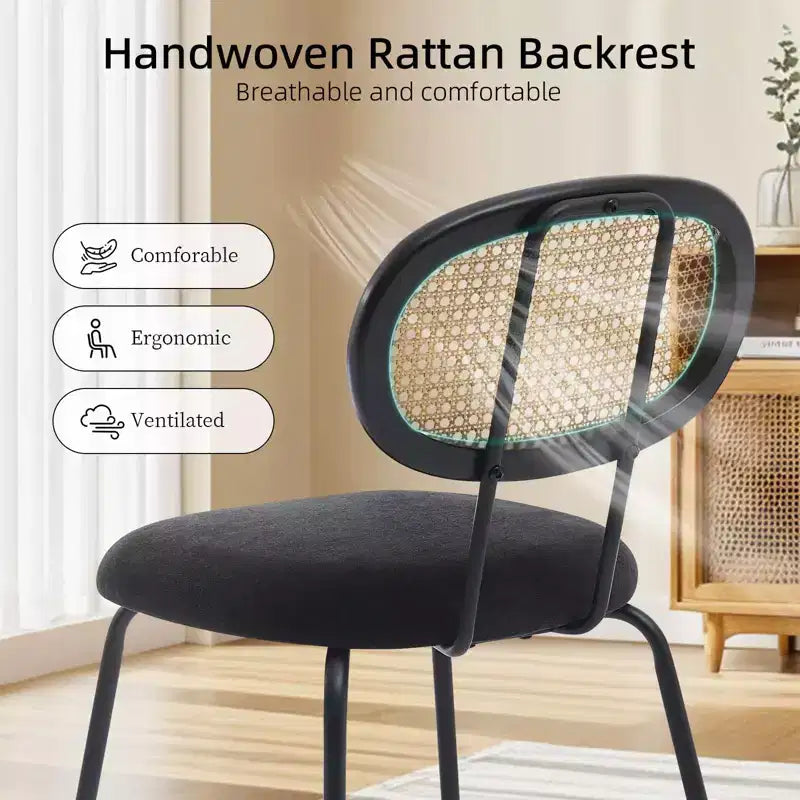 Acekool Mid Century Modern Velvet Dining Chairs Set of 2 Rattan Back Upholstered Metal Chairs for Kitchen Living Room