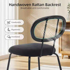 Acekool Mid Century Modern Velvet Dining Chairs Set of 2 Rattan Back Upholstered Metal Chairs for Kitchen Living Room