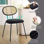 Acekool Mid Century Modern Velvet Dining Chairs Set of 2 Rattan Back Upholstered Metal Chairs for Kitchen Living Room