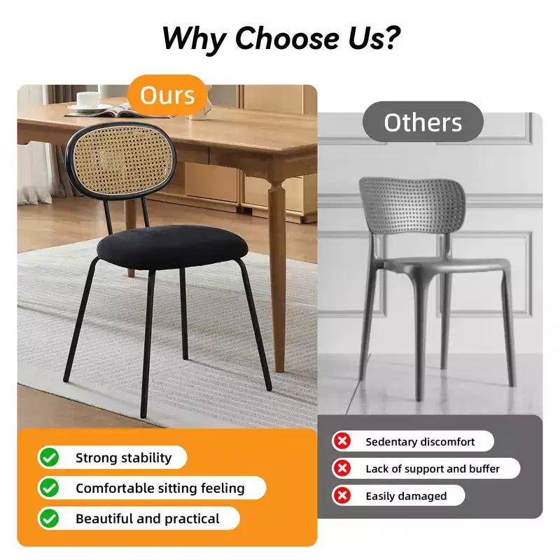 Acekool Mid Century Modern Velvet Dining Chairs Set of 2 Rattan Back Upholstered Metal Chairs for Kitchen Living Room