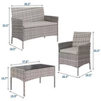 4-Piece Patio Furniture Set, Rattan Outdoor Sofa with 2 Chairs & Coffee Table, Modern Bistro Set for Garden & Backyard