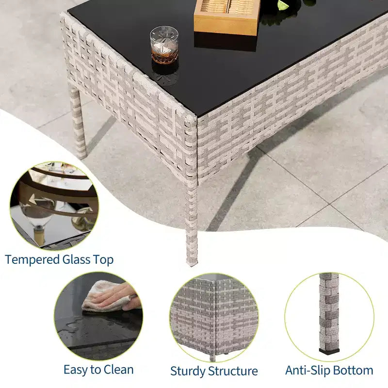 4-Piece Patio Furniture Set, Rattan Outdoor Sofa with 2 Chairs & Coffee Table, Modern Bistro Set for Garden & Backyard