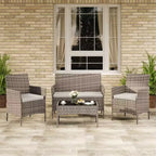 4-Piece Patio Furniture Set, Rattan Outdoor Sofa with 2 Chairs & Coffee Table, Modern Bistro Set for Garden & Backyard