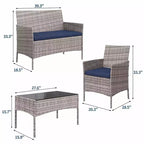 4-Piece Patio Furniture Set, Rattan Outdoor Sofa with 2 Chairs & Coffee Table, Modern Bistro Set for Garden & Backyard