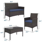 4-Piece Patio Furniture Set, Rattan Outdoor Sofa with 2 Chairs & Coffee Table, Modern Bistro Set for Garden & Backyard