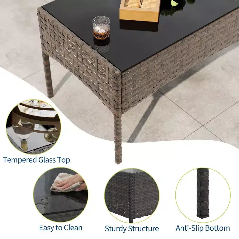 4-Piece Patio Furniture Set, Rattan Outdoor Sofa with 2 Chairs & Coffee Table, Modern Bistro Set for Garden & Backyard