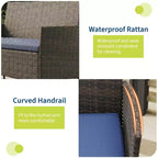 4-Piece Patio Furniture Set, Rattan Outdoor Sofa with 2 Chairs & Coffee Table, Modern Bistro Set for Garden & Backyard