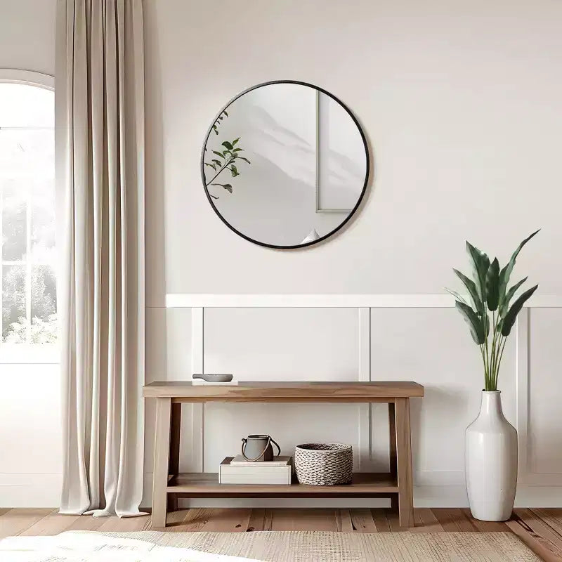 24 Round Wall Mirror Aluminum Frame Wall Mounted Bathroom Mirror HD Shatterproof Distortion-Free Glass Vanity Mirror for Living Room Entryway Bedroom