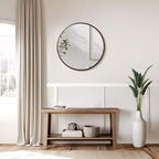 24 Round Wall Mirror Aluminum Frame Wall Mounted Bathroom Mirror HD Shatterproof Distortion-Free Glass Vanity Mirror for Living Room Entryway Bedroom
