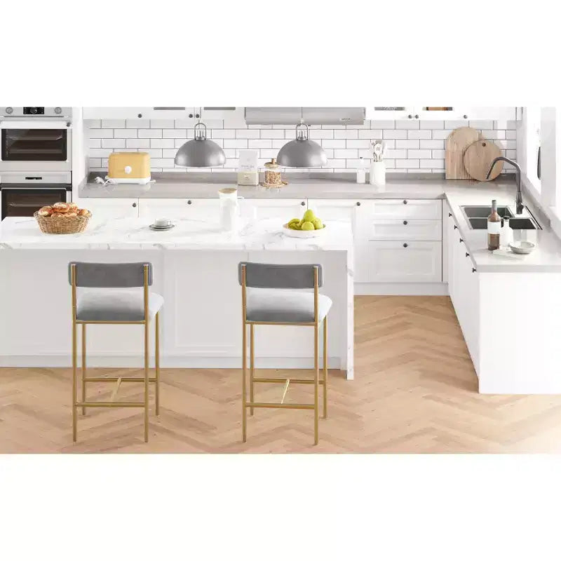 Acekool 25 5 Counter Height Bar Stools Set of 4 Upholstered Kitchen Chairs and Footrest for Island